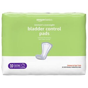 amazon basics incontinence, bladder control & postpartum pads for women, overnight absorbency, 30 count, 1 pack (previously solimo)
