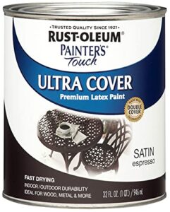 rust-oleum brush on paint 242018 painters touch quart latex, satin espresso, 1 (pack of 1), 32 fl oz
