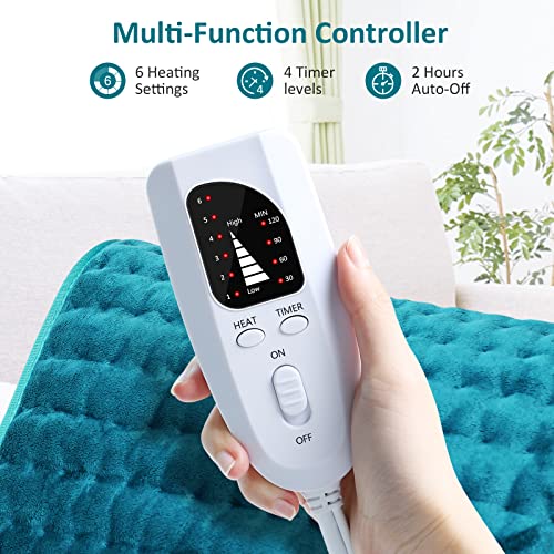 Electric Heating pad for Back/Shoulder/Neck/knee/leg Pain, Cramps and Arthritis Relief, 6 Fast Heating Settings, Auto-Off, Machine Washable, Moist Dry Heat Options, Extra Large 12"x24"