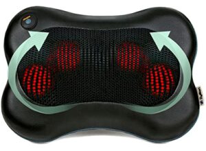 zyllion shiatsu back and neck massager – 3d kneading deep tissue massage pillow with heat for muscle pain relief, chairs and cars (wired connection; not cordless) – black (zma-13-bk)