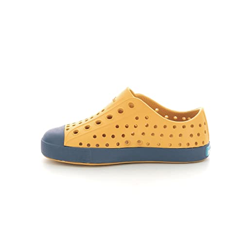 Native Shoes Kids Jefferson for Little and Big Kids - Injection-Molded EVA Construction with Rubber rand and Round Toe, Comfortable and Playful Kids Shoes Wheat Yellow/Frontier Blue 12 Little Kid M