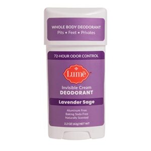 lume deodorant cream stick – underarms and private parts – aluminum-free, baking soda-free, hypoallergenic, and safe for sensitive skin – 2.2 ounce (lavender sage)