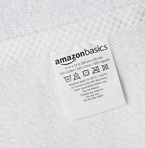 Amazon Basics Quick-Dry Washcloth 100% Cotton - 12-Pack, White