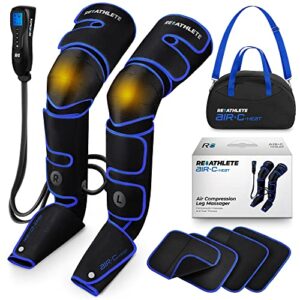 reathlete leg massager, air compression for circulation calf feet thigh massage, muscle pain relief, sequential boots device with handheld controller with knee heat function