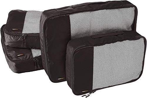 Amazon Basics 4 Piece Packing Travel Organizer Cubes Set - 2 Medium and 2 Large, Black