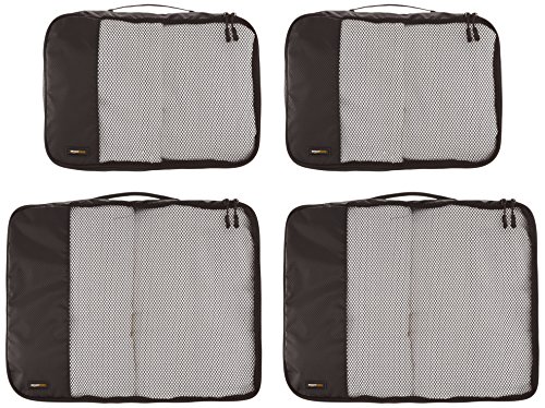 Amazon Basics 4 Piece Packing Travel Organizer Cubes Set - 2 Medium and 2 Large, Black