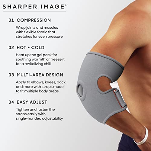 Sharper Image Compression Wrap with Removable Hot & Cold Gel Pack, Easy Adjust Straps, Multi-Area Design for Use on Elbows, Knees, Back, Stomach & More, Enhanced Pain Relief & Recovery Post-Workout