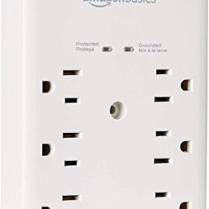 Amazon Basics 6 Outlet, Wall Mount Surge Protector, Power Strip, 2 USB ports 3.4A, 1080 Joules