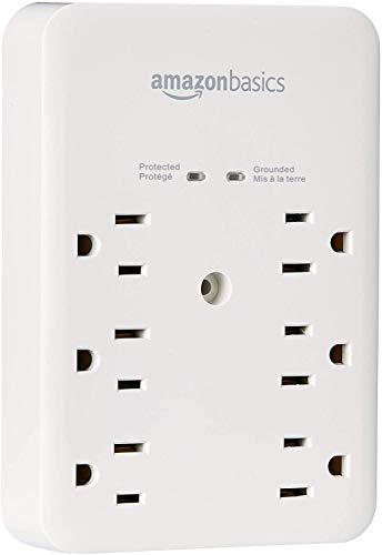 Amazon Basics 6 Outlet, Wall Mount Surge Protector, Power Strip, 2 USB ports 3.4A, 1080 Joules