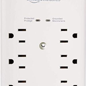 Amazon Basics 6 Outlet, Wall Mount Surge Protector, Power Strip, 2 USB ports 3.4A, 1080 Joules