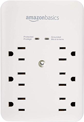 Amazon Basics 6 Outlet, Wall Mount Surge Protector, Power Strip, 2 USB ports 3.4A, 1080 Joules