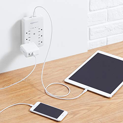 Amazon Basics 6 Outlet, Wall Mount Surge Protector, Power Strip, 2 USB ports 3.4A, 1080 Joules