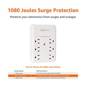 Amazon Basics 6 Outlet, Wall Mount Surge Protector, Power Strip, 2 USB ports 3.4A, 1080 Joules