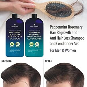 Peppermint Rosemary Hair Regrowth and Anti Hair Loss Shampoo and Conditioner Set - Daily Hydrating, Detoxifying, Volumizing Shampoo and Fights Dandruff For Men and Women 16 fl oz x 2