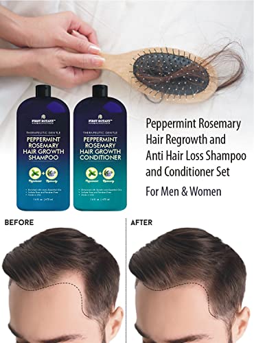 Peppermint Rosemary Hair Regrowth and Anti Hair Loss Shampoo and Conditioner Set - Daily Hydrating, Detoxifying, Volumizing Shampoo and Fights Dandruff For Men and Women 16 fl oz x 2