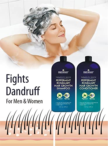 Peppermint Rosemary Hair Regrowth and Anti Hair Loss Shampoo and Conditioner Set - Daily Hydrating, Detoxifying, Volumizing Shampoo and Fights Dandruff For Men and Women 16 fl oz x 2