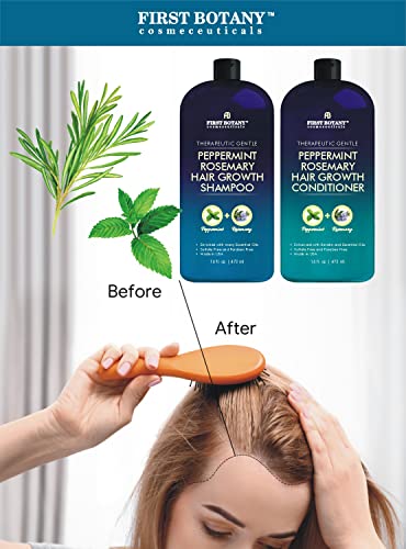 Peppermint Rosemary Hair Regrowth and Anti Hair Loss Shampoo and Conditioner Set - Daily Hydrating, Detoxifying, Volumizing Shampoo and Fights Dandruff For Men and Women 16 fl oz x 2