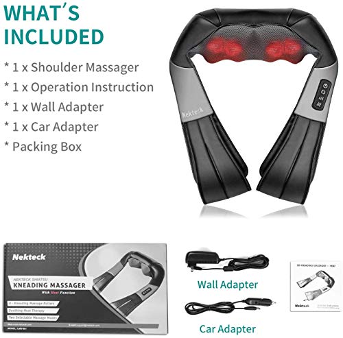 Shiatsu Neck and Back Massager with Soothing Heat, Nekteck Electric Deep Tissue 3D Kneading Massage Pillow for Shoulder, Leg, Body Muscle Pain Relief, Home, Office, and Car Use