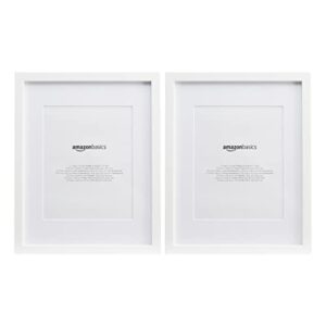 amazon basics photo picture frame – 11″ x 14″ or 8″ x 10″ with mat, white – pack of 2