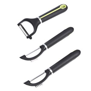 Amazon Basics 3-Piece Peeler Set, Soft Grip Handle, Grey and Green