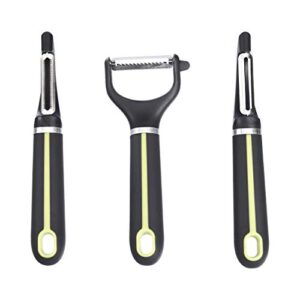 Amazon Basics 3-Piece Peeler Set, Soft Grip Handle, Grey and Green