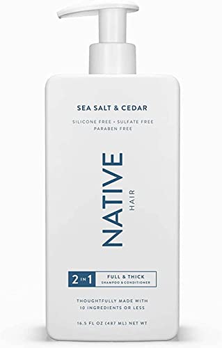 Native Sea Salt & Cedar 2-in-1 Shampoo and Conditioner, Full & Thick |Sulfate Free, Paraben Free, Dye Free, with Naturally Derived Clean Ingredients| 16.5 oz