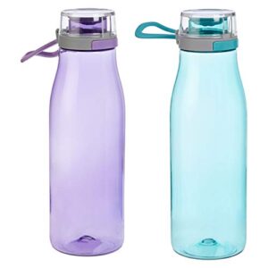 amazon basics tritan water bottle with action lid – 24-ounce, 2-pack, blue and purple