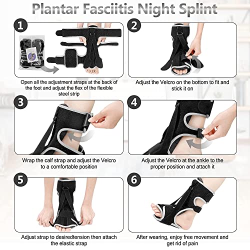 2 Pack Plantar Fasciitis Night Splint with Arch Support, Plantar Fasciitis Relief Brace, 2 Adjustable Straps Plantar Fasciitis Night Splint Relief Plantar Fasciitis, Foot Drop, Achilles Tendonitis, Day&Night