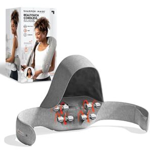 sharper image realtouch cordless neck + shoulder shiatsu massager, 3 speed settings with soothing heat and optional hood attachment, rechargeable battery