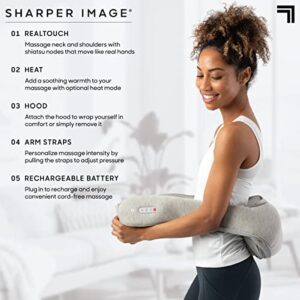 Sharper Image Realtouch Cordless Neck + Shoulder Shiatsu Massager, 3 Speed Settings with Soothing Heat and Optional Hood Attachment, Rechargeable Battery