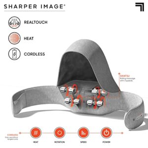 Sharper Image Realtouch Cordless Neck + Shoulder Shiatsu Massager, 3 Speed Settings with Soothing Heat and Optional Hood Attachment, Rechargeable Battery