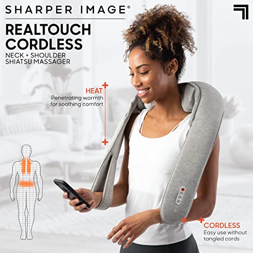 Sharper Image Realtouch Cordless Neck + Shoulder Shiatsu Massager, 3 Speed Settings with Soothing Heat and Optional Hood Attachment, Rechargeable Battery