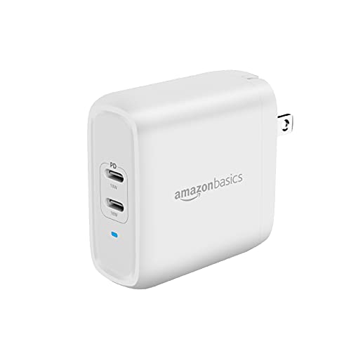 Amazon Basics 36W Two-Port USB-C Wall Charger with Power Delivery PD for Tablets & Phones (iPhone 14/13/12/11/X,iPad,Samsung)-White (non-PPS)