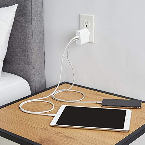 Amazon Basics 36W Two-Port USB-C Wall Charger with Power Delivery PD for Tablets & Phones (iPhone 14/13/12/11/X,iPad,Samsung)-White (non-PPS)