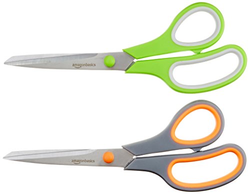 Amazon Basics Multipurpose, Comfort Grip, PVD coated, Stainless Steel Office Scissors - Pack of 2