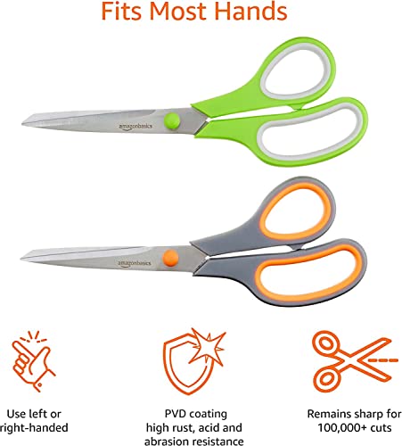 Amazon Basics Multipurpose, Comfort Grip, PVD coated, Stainless Steel Office Scissors - Pack of 2