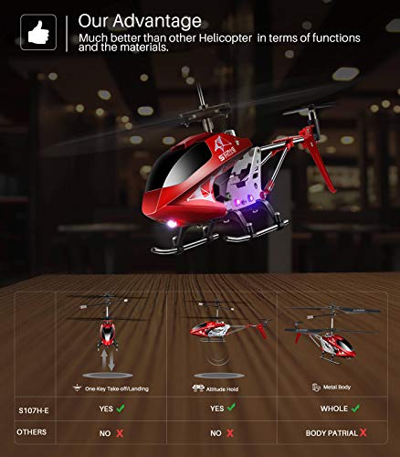 Remote Control Helicopter, S107H-E Aircraft with Altitude Hold, One Key take Off/Landing, 3.5 Channel, Gyro Stabilizer and High &Low Speed, LED Light for Indoor to Fly for Kids and Beginners(Red)