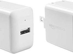 AmazonBasics 12W One-Port USB-A Wall Charger (2.4 Amp) for Phones (iPhone 13/12/11/X, Samsung, and more) - White (2-Pack)