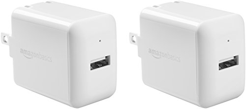 AmazonBasics 12W One-Port USB-A Wall Charger (2.4 Amp) for Phones (iPhone 13/12/11/X, Samsung, and more) - White (2-Pack)