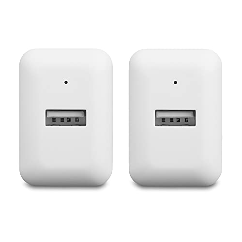 AmazonBasics 12W One-Port USB-A Wall Charger (2.4 Amp) for Phones (iPhone 13/12/11/X, Samsung, and more) - White (2-Pack)