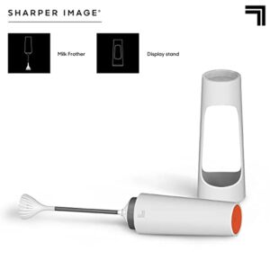 SHARPER IMAGE Electric Milk Frother with Stand & Drip Tray, Handheld Foam Maker with High-Powered Motor for Coffee Matcha Latte Frappe Cappuccino Hot & Cold Drinks, Premium Kitchen Accessory Gift