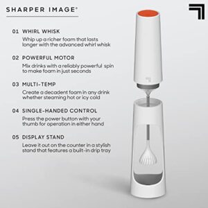 SHARPER IMAGE Electric Milk Frother with Stand & Drip Tray, Handheld Foam Maker with High-Powered Motor for Coffee Matcha Latte Frappe Cappuccino Hot & Cold Drinks, Premium Kitchen Accessory Gift