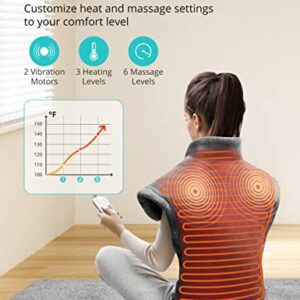 Heating Pad for Back Pain Relief, EVAJOY 24" x 29.5" Large Size Electric Massager Heating Pad for Neck, Back, Shoulders with 3 Heat Levels, 6 Massage Settings, 2H Auto Shut-Off