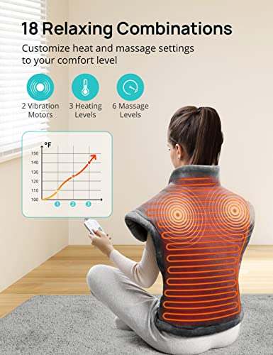 Heating Pad for Back Pain Relief, EVAJOY 24" x 29.5" Large Size Electric Massager Heating Pad for Neck, Back, Shoulders with 3 Heat Levels, 6 Massage Settings, 2H Auto Shut-Off