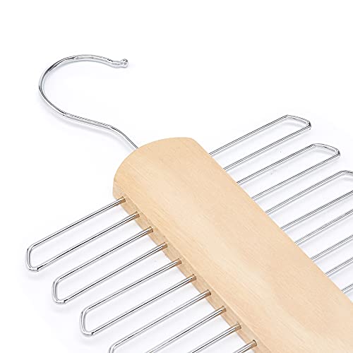 Amazon Basics 20 Bar Wooden Tie Hanger & Belt Rack - Natural, 2-Pack