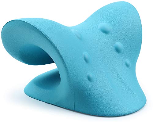 RESTCLOUD Neck and Shoulder Relaxer, Cervical Traction Device for TMJ Pain Relief and Cervical Spine Alignment, Chiropractic Pillow Neck Stretcher (Blue)