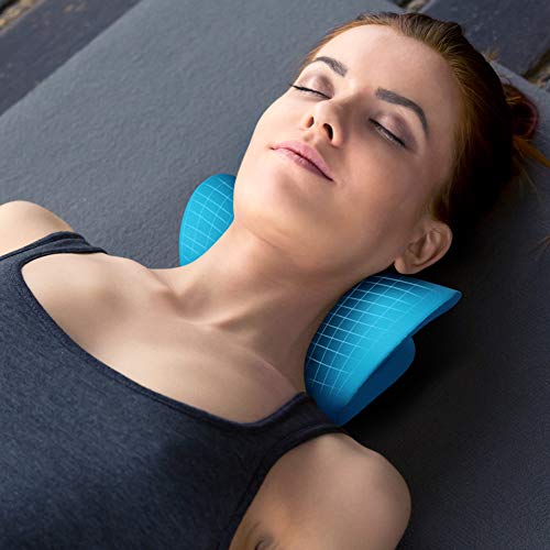 RESTCLOUD Neck and Shoulder Relaxer, Cervical Traction Device for TMJ Pain Relief and Cervical Spine Alignment, Chiropractic Pillow Neck Stretcher (Blue)