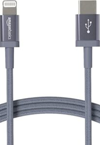 amazon basics nylon braided usb-c to lightning cable, mfi certified charger for iphone 14 13 12 11 x xs pro, pro max, plus, ipad, dark gray, 6-foot