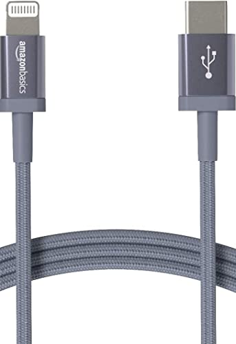 Amazon Basics Nylon Braided USB-C to Lightning Cable, MFi Certified Charger for iPhone 14 13 12 11 X Xs Pro, Pro Max, Plus, iPad, Dark Gray, 6-Foot