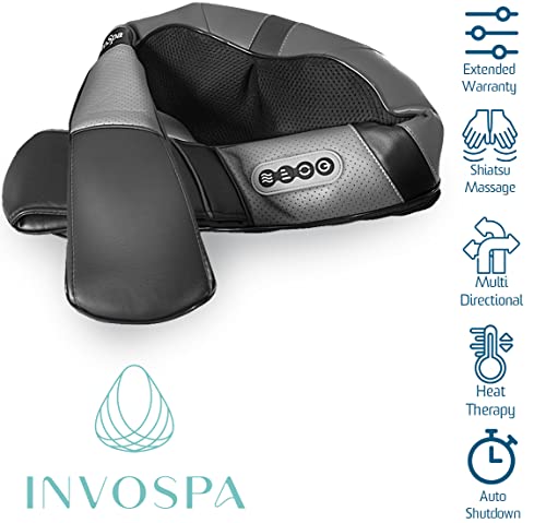 InvoSpa Shiatsu Back Shoulder and Neck Massager with Heat - Deep Tissue Kneading Pillow Massage - Back Massager, Shoulder Massager, Electric Full Body Massager Gift - Massagers for Neck and Back